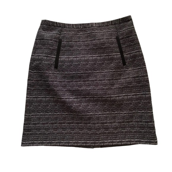 Ann Taylor Loft Knee Length Pencil Skirt Slant Pockets Size 4 Black Grey White - Picture 1 of 8